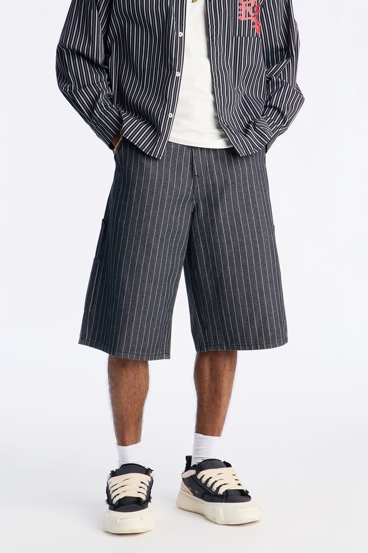 Baggy Ghost Pinstripe Denim Short - Grey image 1