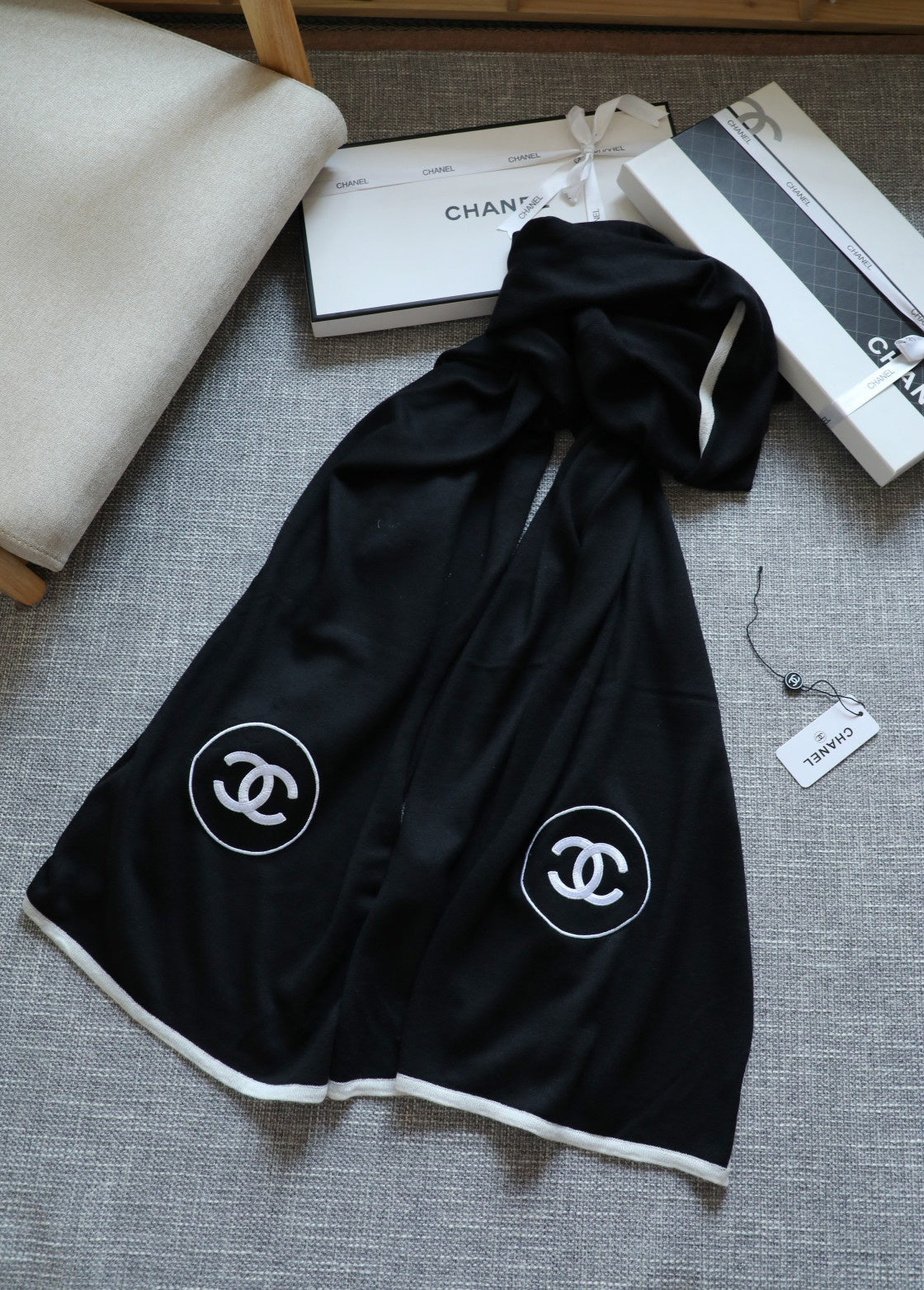 Chanel Embroidered Knit Scarf - 973239046 - Photo 4