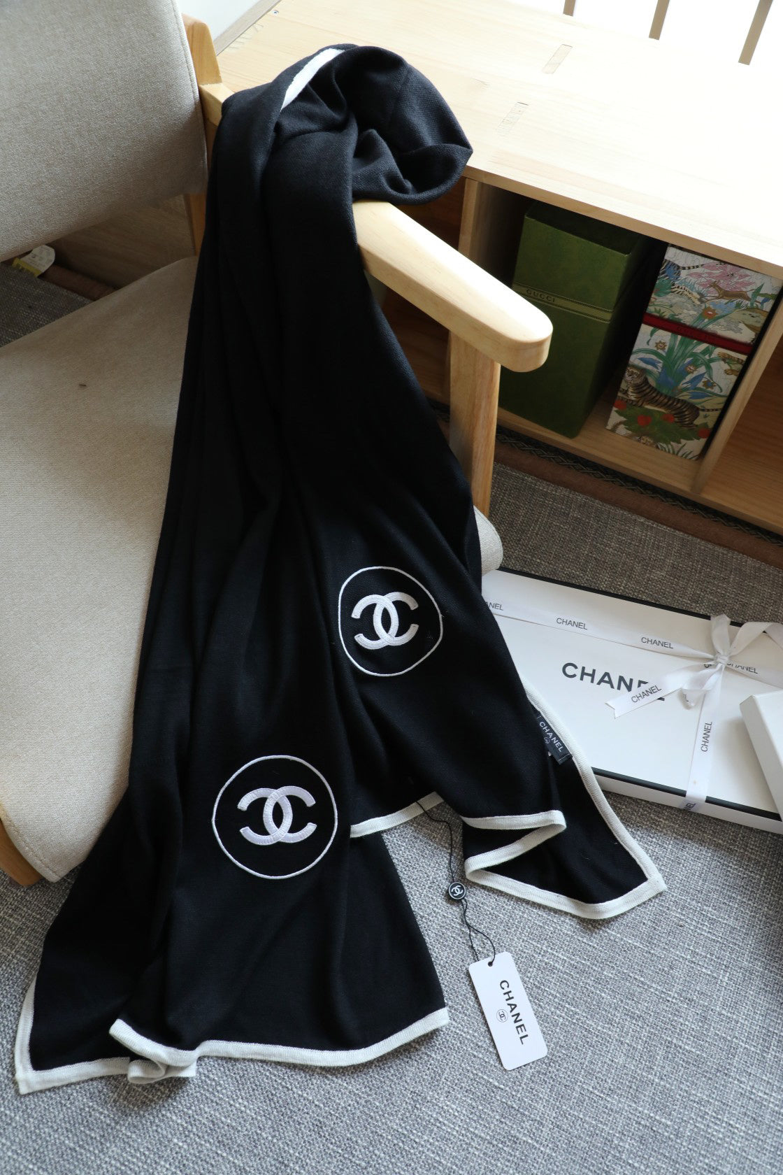 Chanel Embroidered Knit Scarf - 973239046 - Photo 7