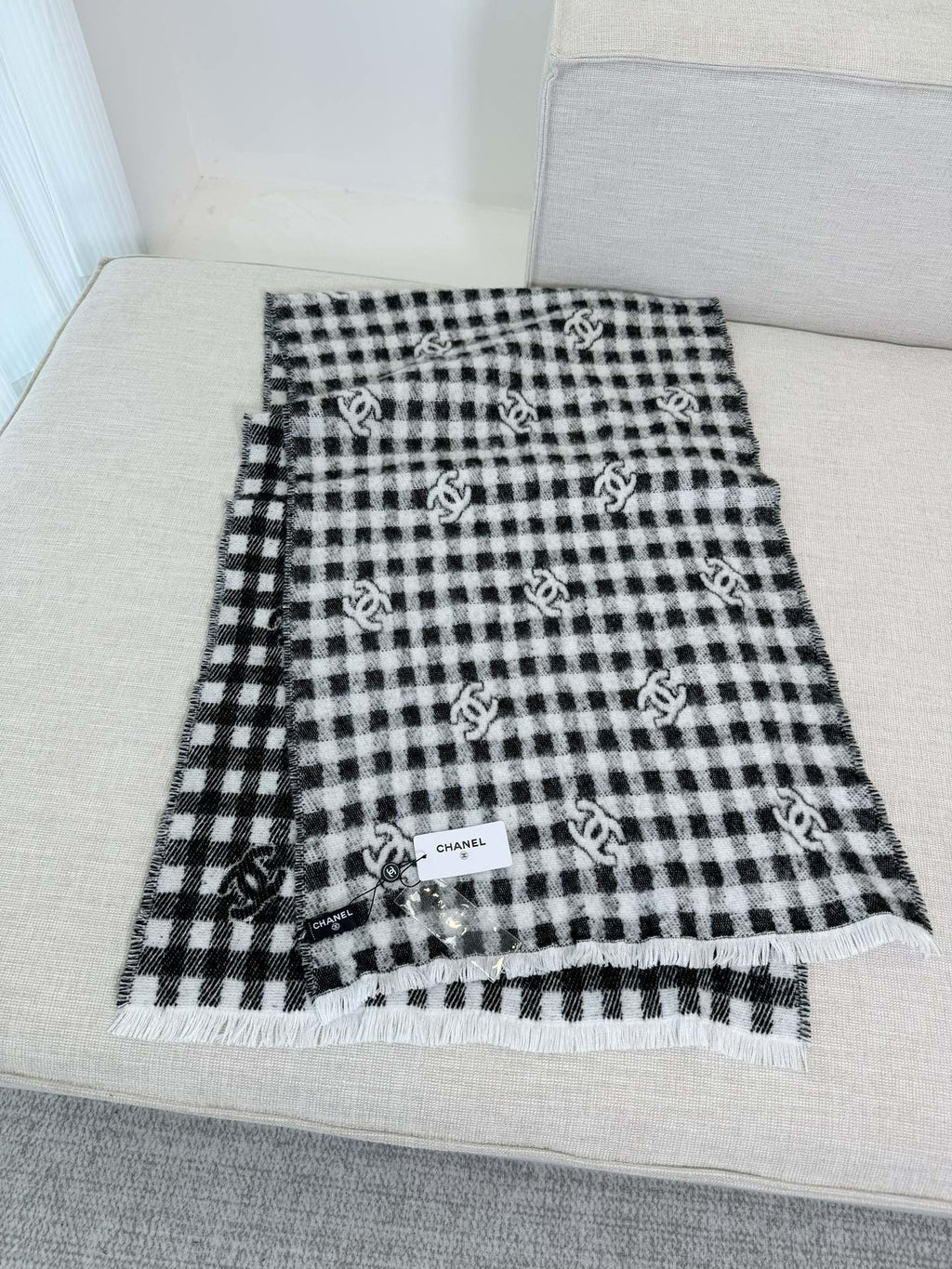 Chanel Check Pattern Logo Detail Scarf - 973234743 - Photo 8