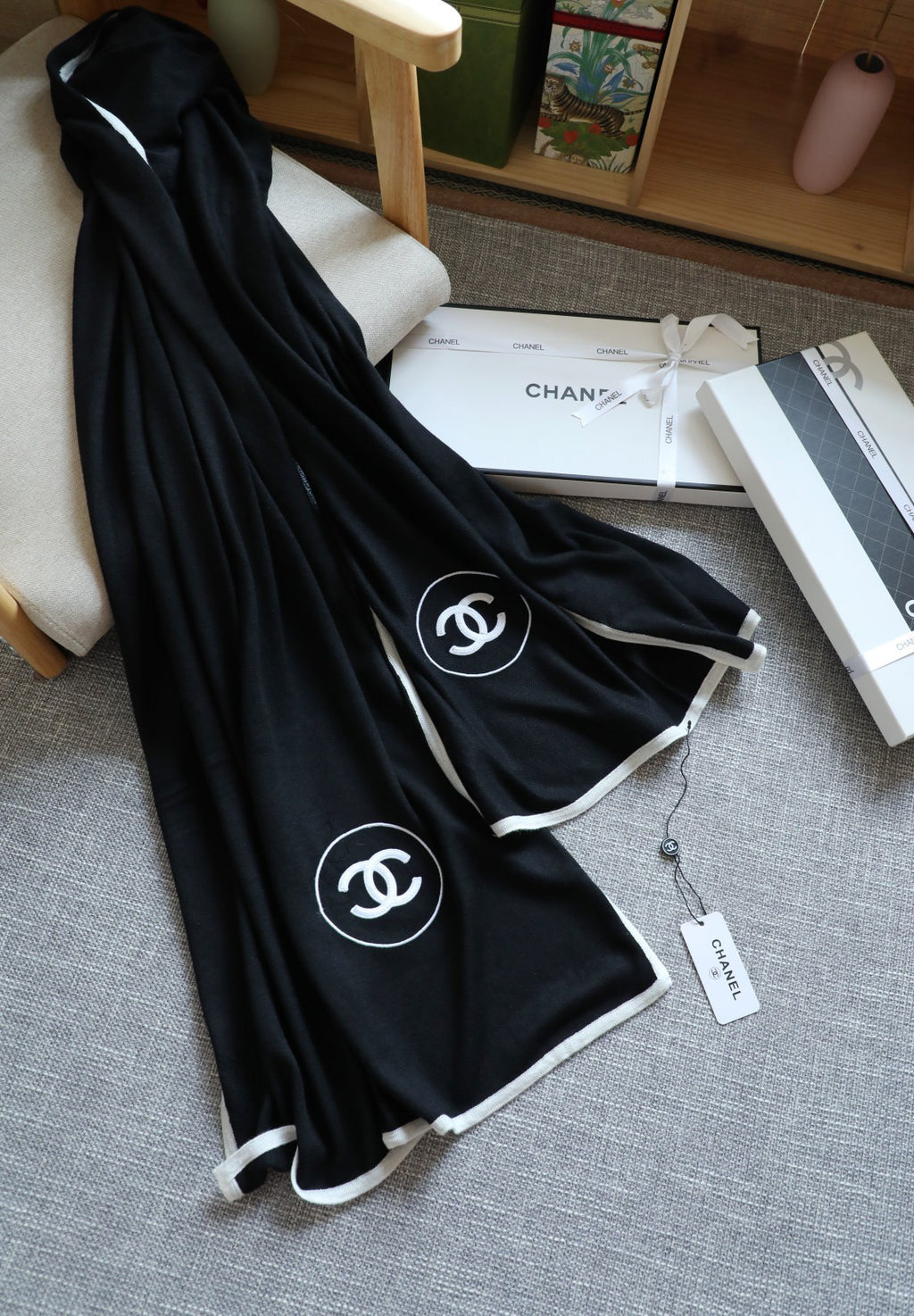 Chanel Embroidered Knit Scarf - 973239046 - Photo 8